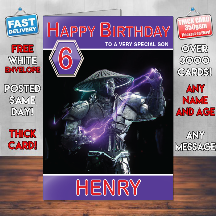 Personalised Mortal Kombat Raiden Inspired Style Game Kids Inspired Birthday Card (SA)
