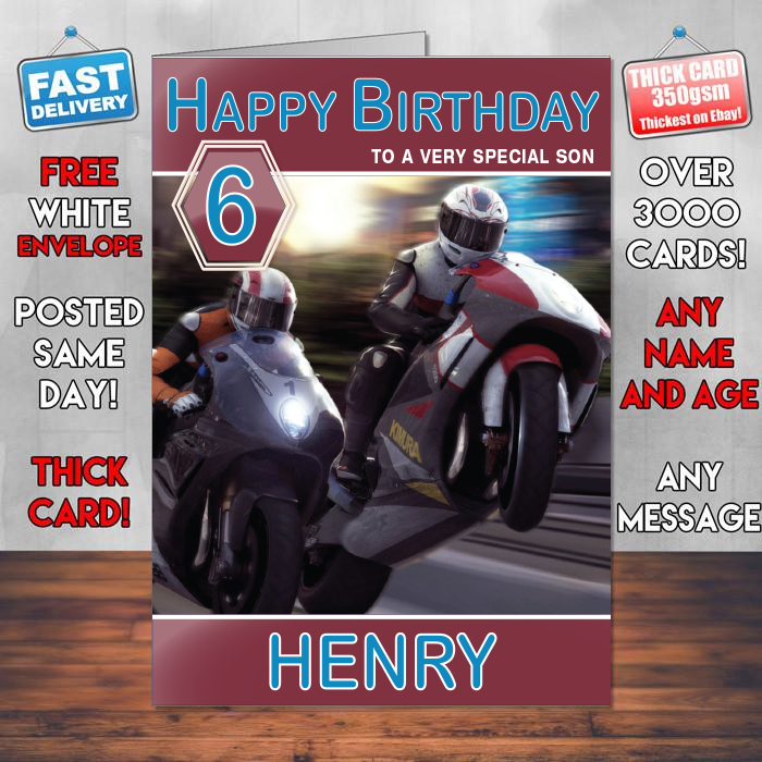Personalised Moto Gp 3 Inspired Style Game Kids Inspired Birthday Card (SA)