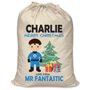 PERSONALISED Cartoon Inspired Super Hero Fantastic CHARLIE - XL Children's Christmas Santa Sack CUSTOMISE Present