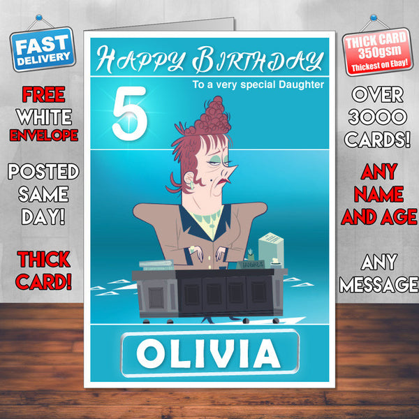 Mrs Hughes Style Theme Personalised Kidshows Birthday Card (SA)