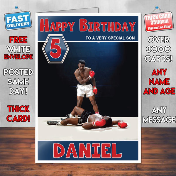 Muhammad Ali Boxer Theme Inspired Kids Inspired Adult Personalised Sports Birthday Card (SA)