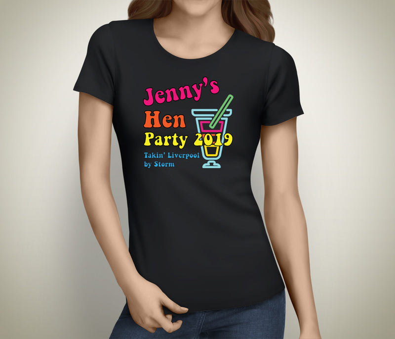 Multicolour Disco Colour Custom Hen T-Shirt - Any Name - Party Tee