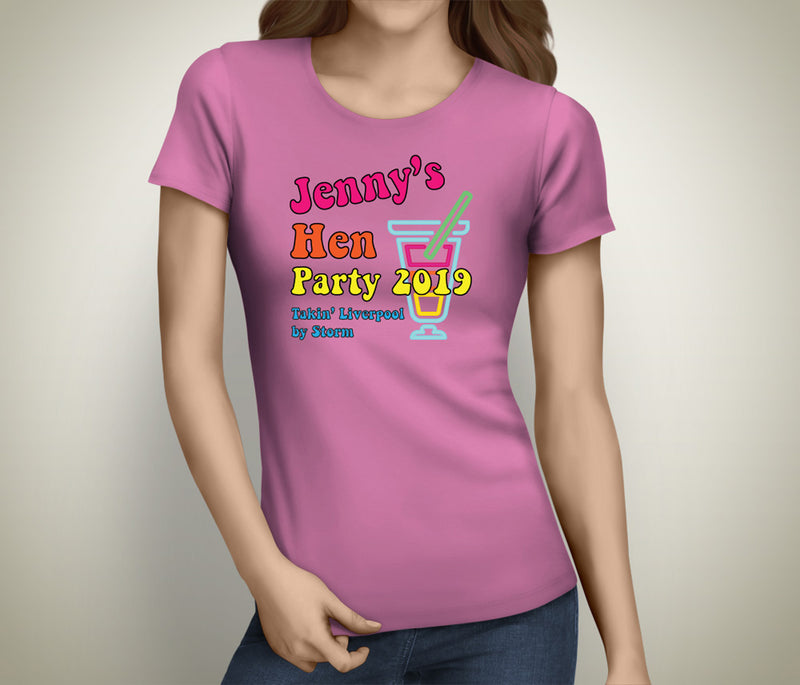 Multicolour Disco Colour Custom Hen T-Shirt - Any Name - Party Tee