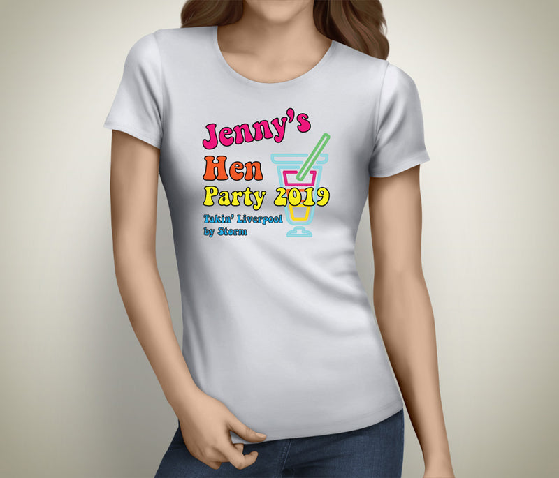 Multicolour Disco Colour Custom Hen T-Shirt - Any Name - Party Tee