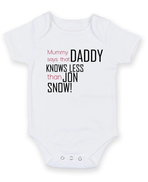 Mummy Says That Daddy Knows Less Personalised Baby Boy Girl Unisex Short Sleeve Bodysuit