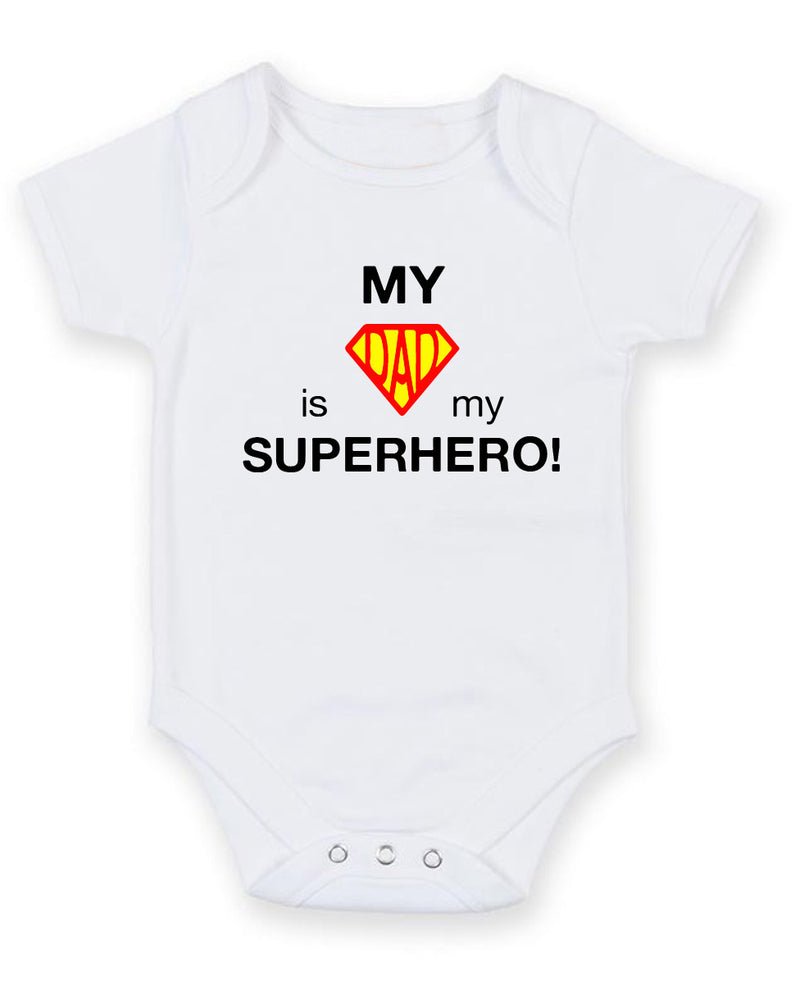 My Dad Is My Super Hero Personalised Baby Boy Girl Unisex Short Sleeve Bodysuit