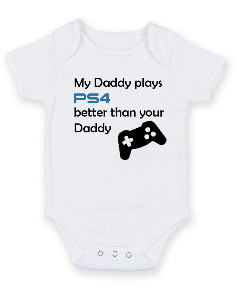 My Daddy Plays PS4 Better Personalised Baby Boy Girl Unisex Short Sleeve Bodysuit