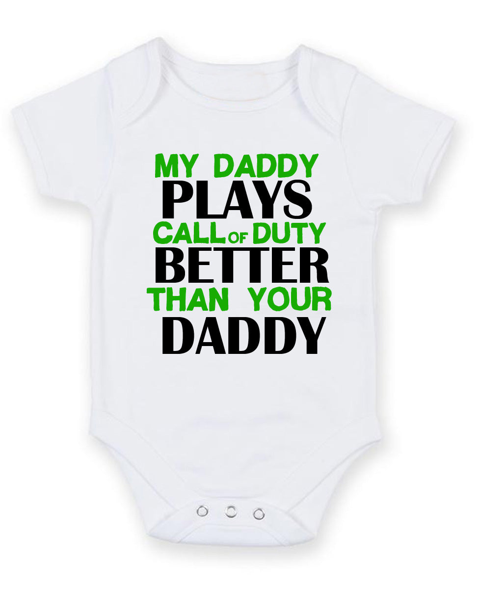 My Daddy Plays Call Of Duty Personalised Baby Boy Girl Unisex Short Sleeve Bodysuit