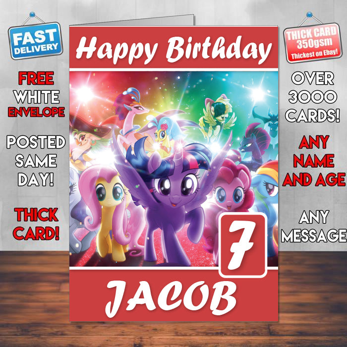 My Little Pony The Theme Style Personalised Kids Inspired Movie Birthday Card (SA)