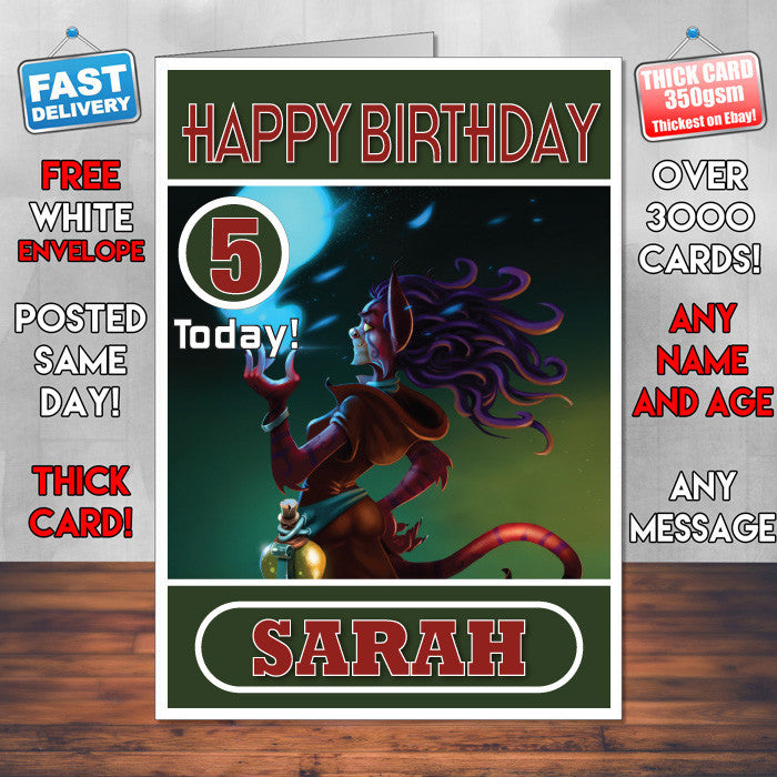 Personalised Mystic Cat Inspired Style Game Kids Inspired Birthday Card (SA)