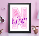 Personalised Name Word Art Poster Print Pink Letter N