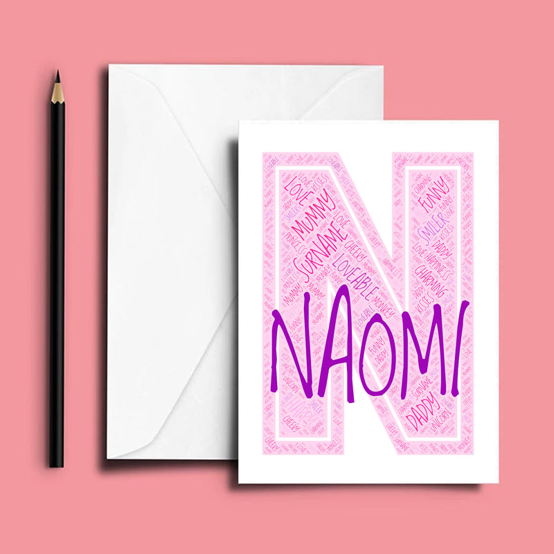 Personalised Name Word Art Poster Print Pink Letter N