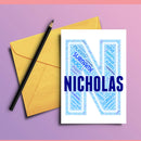 Personalised Name Word Art Poster Print Blue Letter N