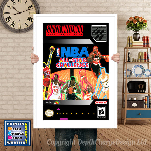 Nba Allstar Challenge Super Nintendo Game Inspired Theme Retro Gaming Poster