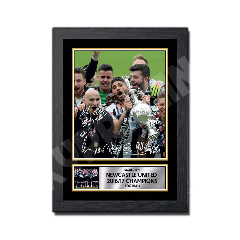 NEWCASTLE UNITED 2016 17 CHAMPIONS TEAM SQUAD 2 Limited Edition Football Player Signed Print - Football