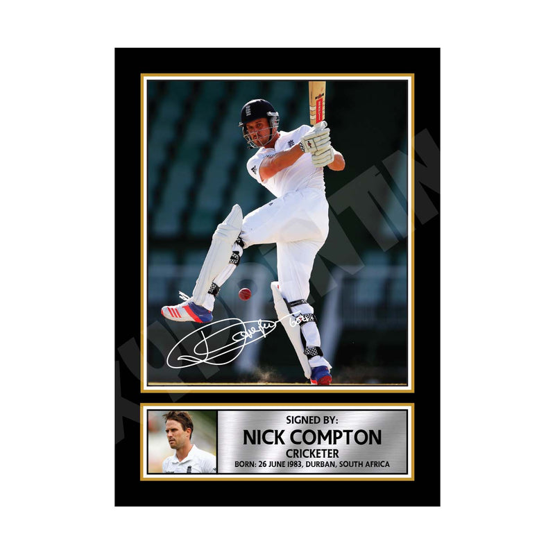 NICK COMPTON 2 Limited Edition Cricketer Signed Print - Cricket Player