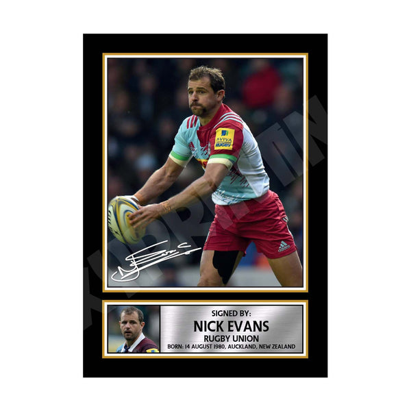 NICK EVANS 2 Rugby Player Printed Signature Print