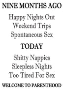NINE MONTHS AGO HAPPY NIGHS OUT WEAKENDS TRIPS SPONTANEOUS SEX TODAY! RUDE NAUGHTY INSPIRED Adult Personalised Birthday Card