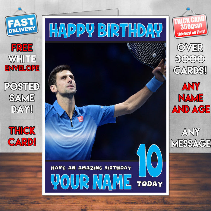 NOVAK DJOKOVIC BM2 THEME INSPIRED Kids Adult Personalised Birthday Card Birthday Card