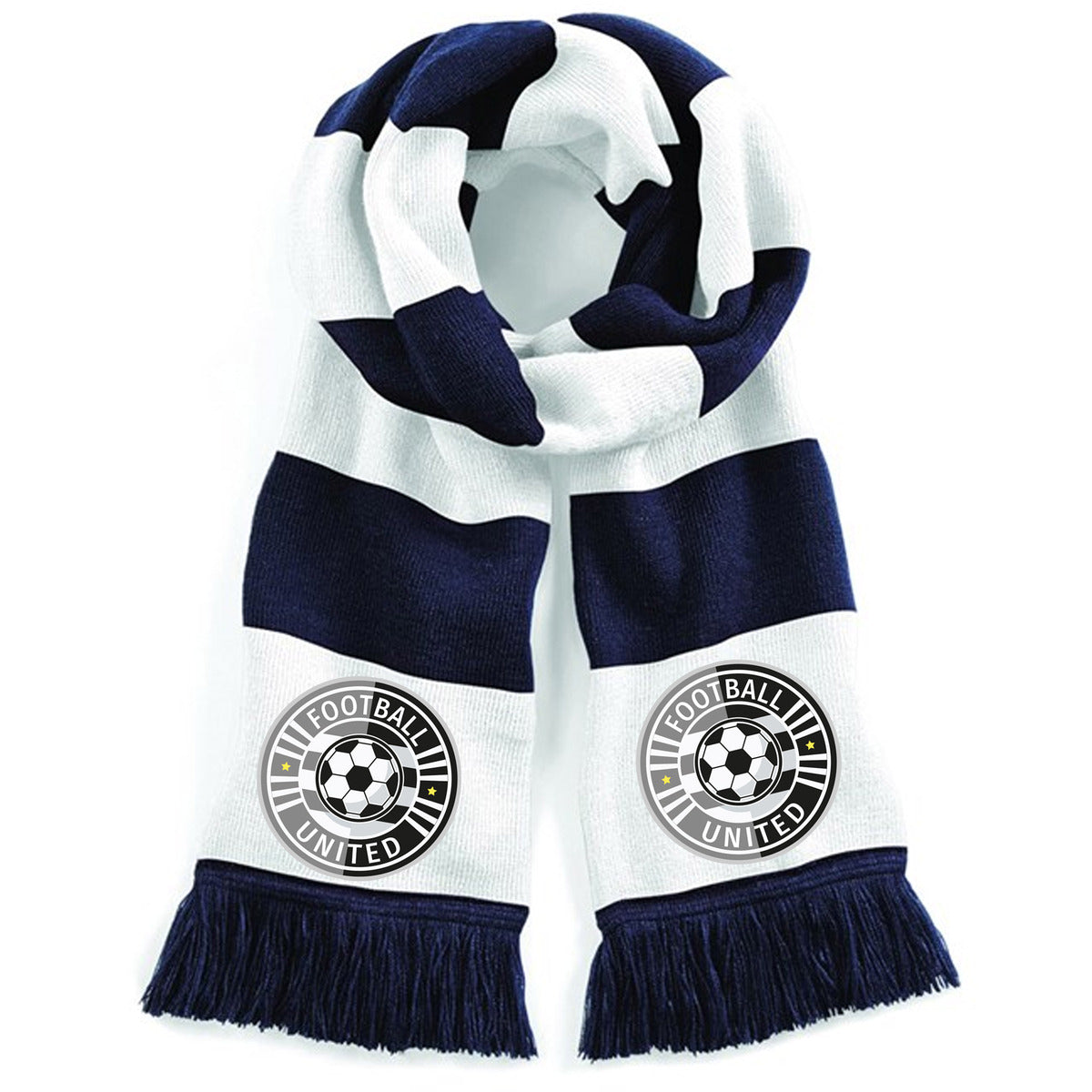 Navy/White Personalised Football Scarf For Your Team-Printed Full Colour Badge
