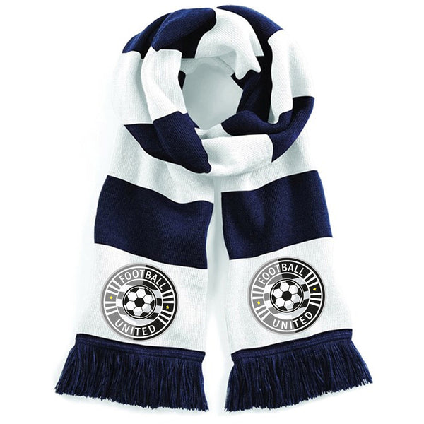 Navy/White Personalised Football Scarf For Your Team-Printed Full Colour Badge