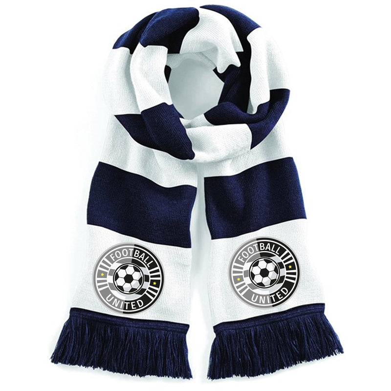 Navy/White Personalised Football Scarf For Your Team-Printed Full Colour Badge