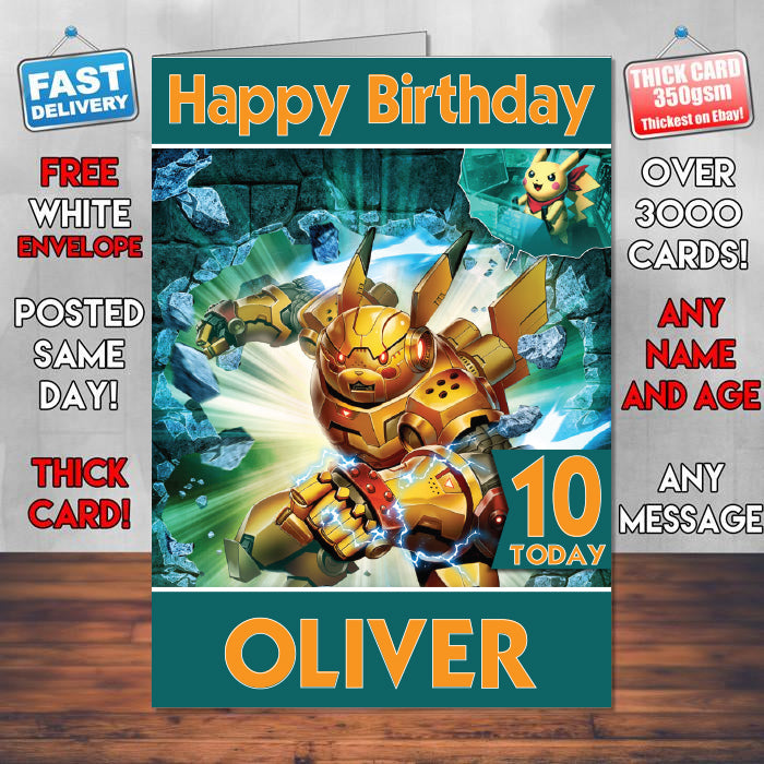 Necha_Pikachu Theme Style Personalised Kids Inspired Movie Birthday Card (SA)