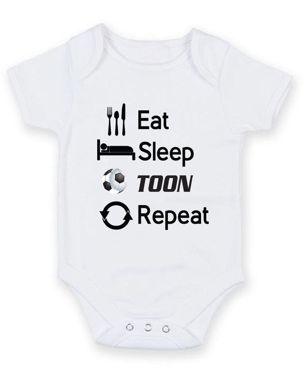 Newcastle Eat Sleep Repeat Football Fan Baby Grow Bodysuit