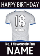 Newcastle Fan FOOTBALL TEAM THEME INSPIRED PERSONALISED Kids Adult Birthday Card