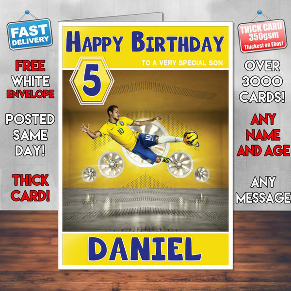 Neymar Theme Inspired Kids Inspired Adult Personalised Sports Birthday Card (SA)