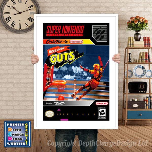 Nickelodeon Guts Super Nintendo Game Inspired Theme Retro Gaming Poster