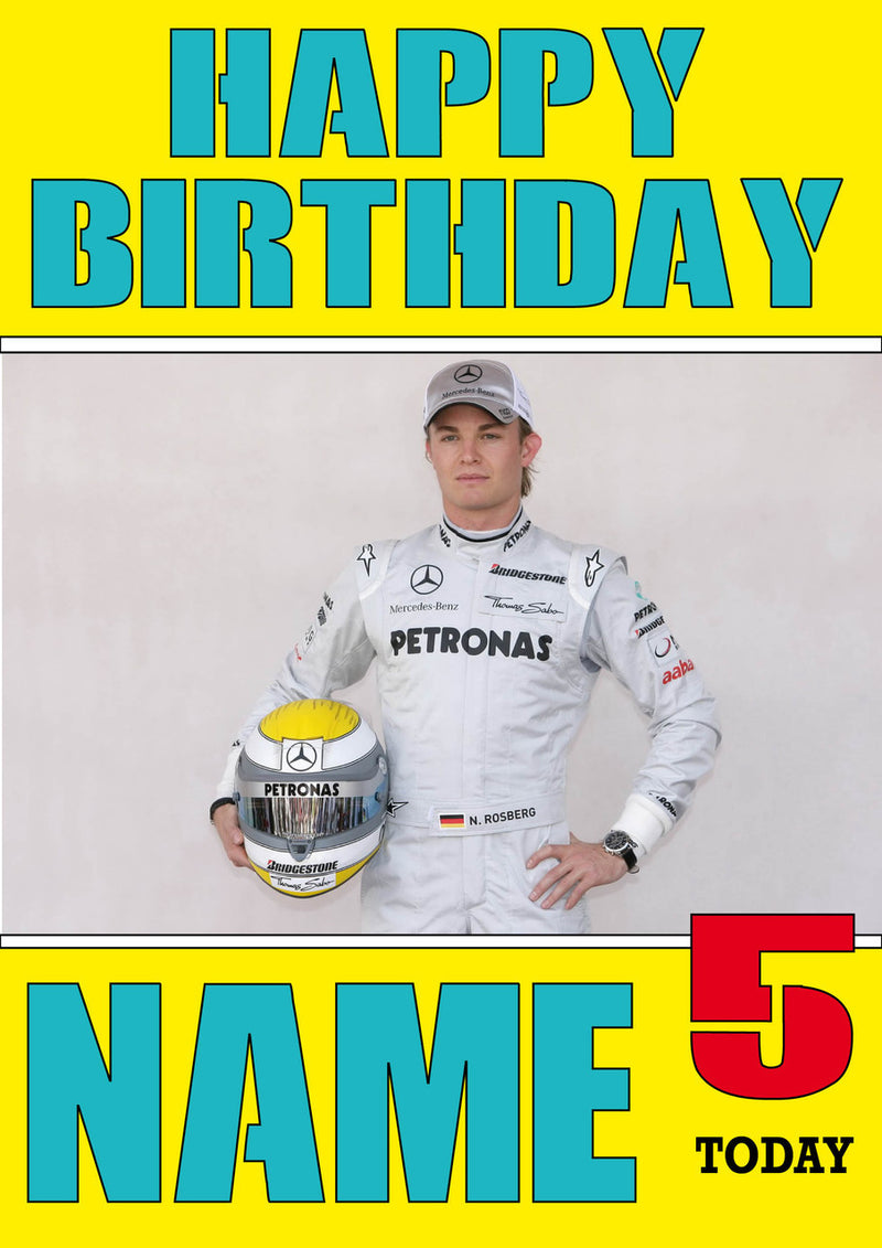 Personalised Nico Rosberg F1 THEME INSPIRED PERSONALISED Kids Adult Birthday Card 3