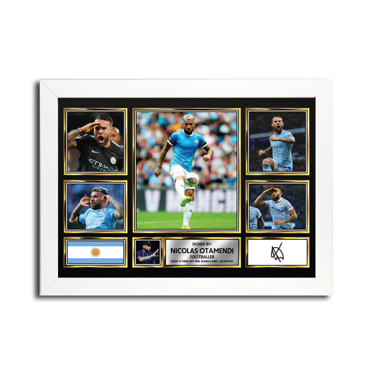 Nicolas Otamendi MC1650 – Black Frame Printed Signature Football Poster – Nicolas Otamendi MC1650
