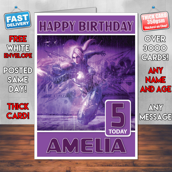 Personalised Nina In Tekken Inspired Style Game Kids Inspired Birthday Card (SA)