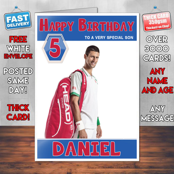 Novak Djokovic-1 Theme Inspired Kids Inspired Adult Personalised Sports Birthday Card (SA)