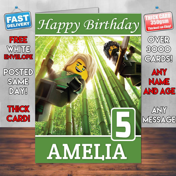Nya Lloyd The Lego Ninjago Theme Style Personalised Kids Inspired Movie Birthday Card (SA) – Nya Lloyd The Lego Ninjago Theme Style Personalised Movie Birthday Card