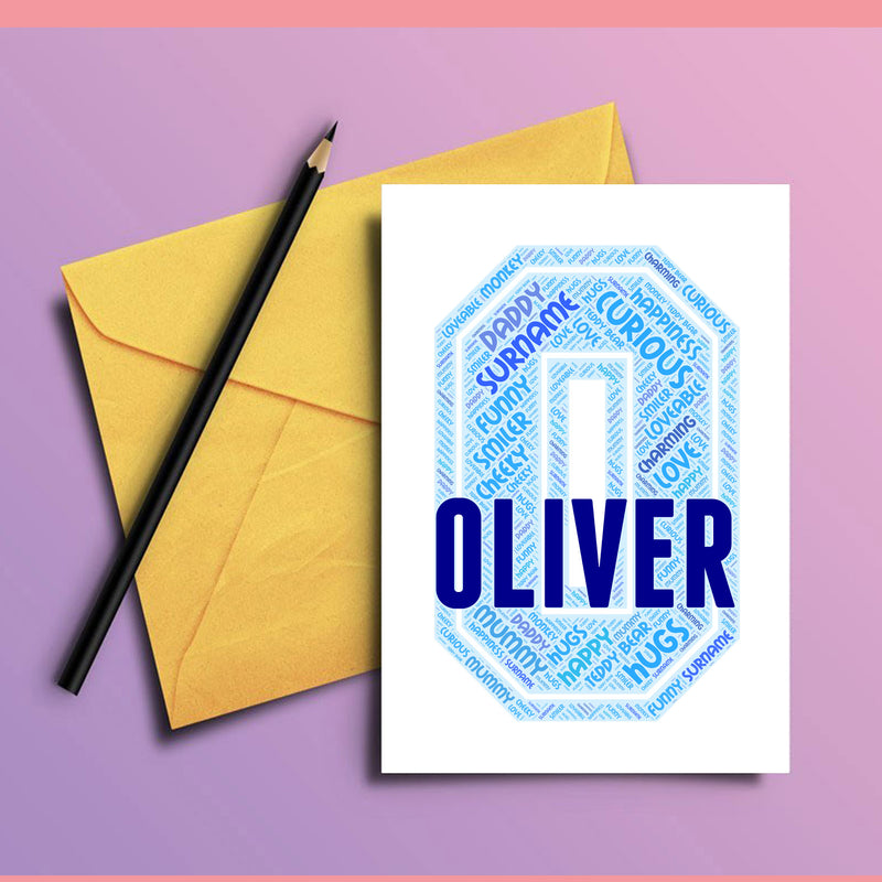 Personalised Name Word Art Poster Print Blue Letter O