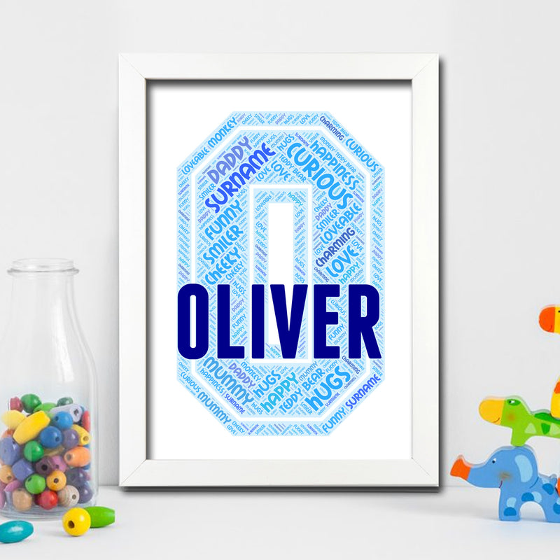 Personalised Name Word Art Poster Print Blue Letter O