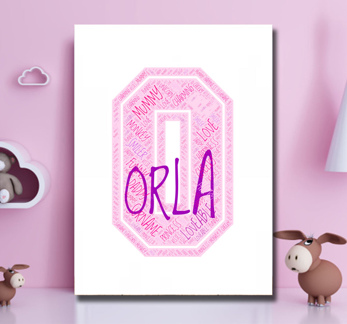 Personalised Name Word Art Poster Print Pink Letter O – Personalised name word art print, pink letter O, print only