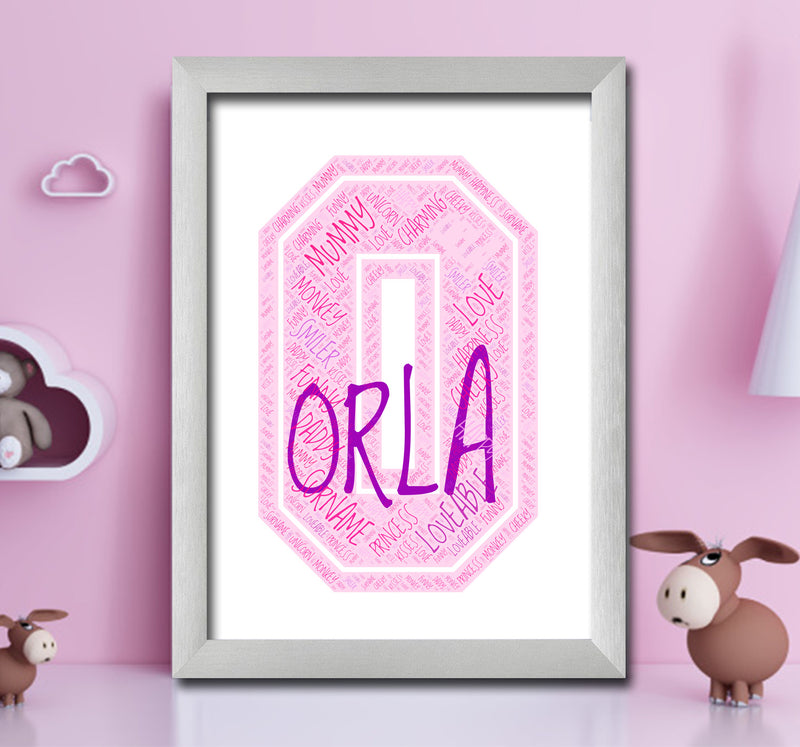 Personalised Name Word Art Poster Print Pink Letter O