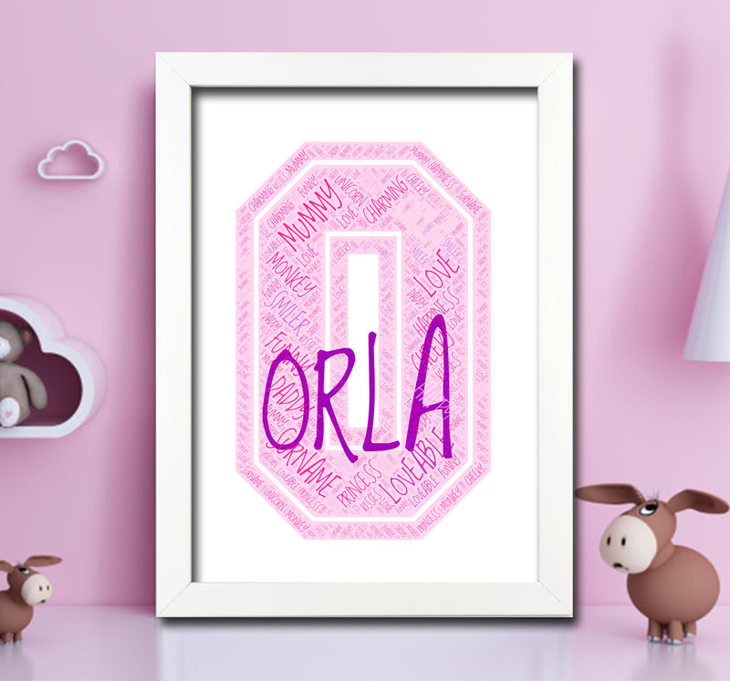 Personalised Name Word Art Poster Print Pink Letter O