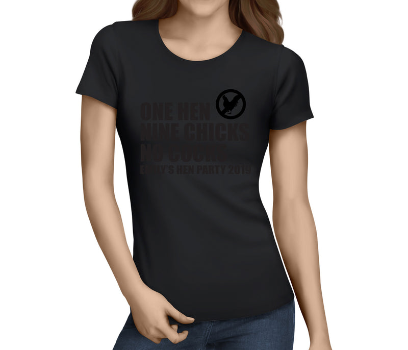 One Hen Nine Chicks Black Hen T-Shirt - Any Name - Party Tee