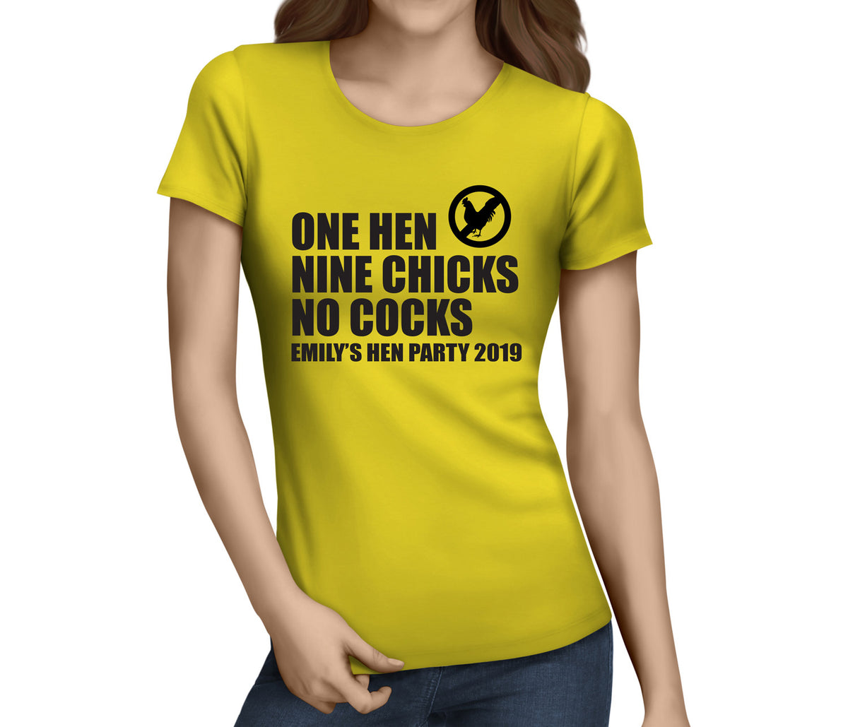 One Hen Nine Chicks Black Hen T-Shirt - Any Name - Party Tee
