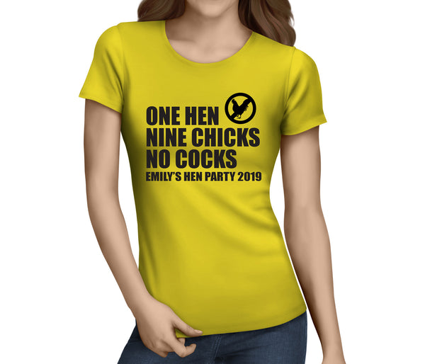 One Hen Nine Chicks Black Hen T-Shirt - Any Name - Party Tee