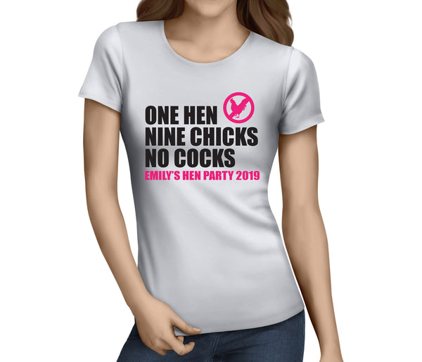 One Hen Nine Chicks Colour Hen T-Shirt - Any Name - Party Tee