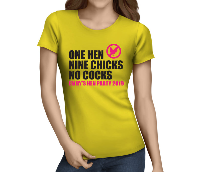 One Hen Nine Chicks Colour Hen T-Shirt - Any Name - Party Tee