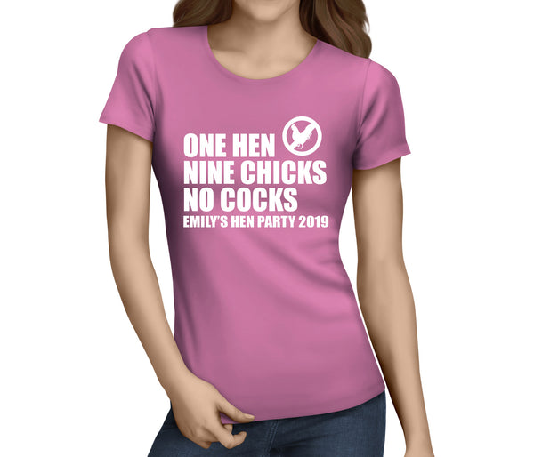 One Hen Nine Chicks White Hen T-Shirt - Any Name - Party Tee