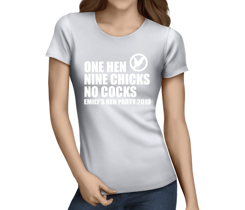 One Hen Nine Chicks White Hen T-Shirt - Any Name - Party Tee