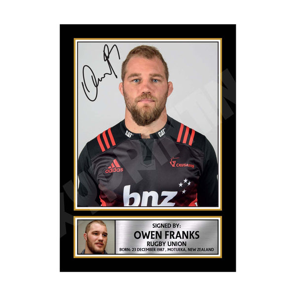 OWEN FRANKS 1 Rugby Player Printed Signature Print