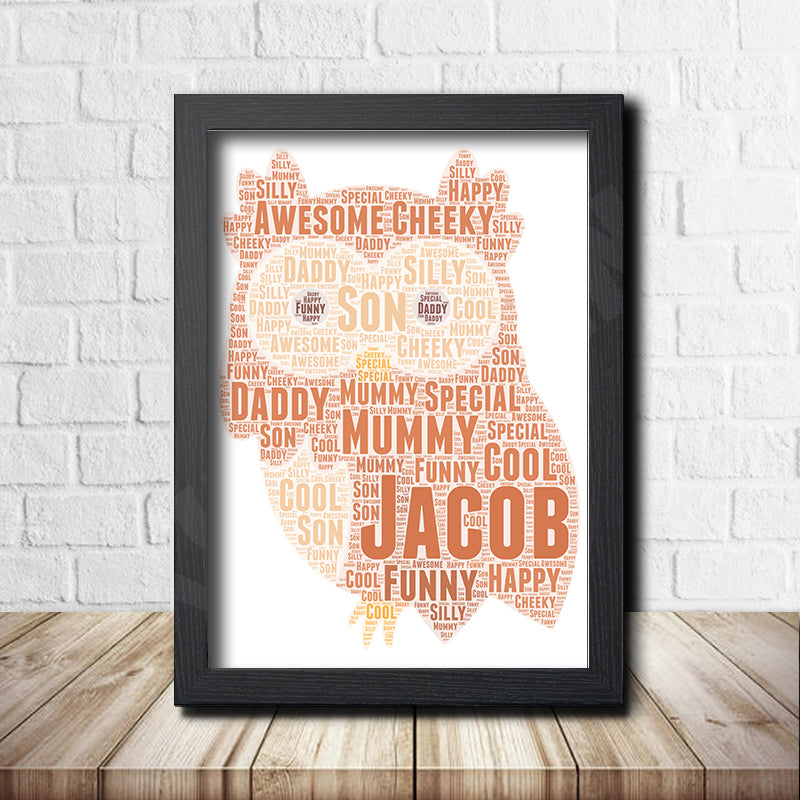 Personalised Owl 1 Word Art Poster Print